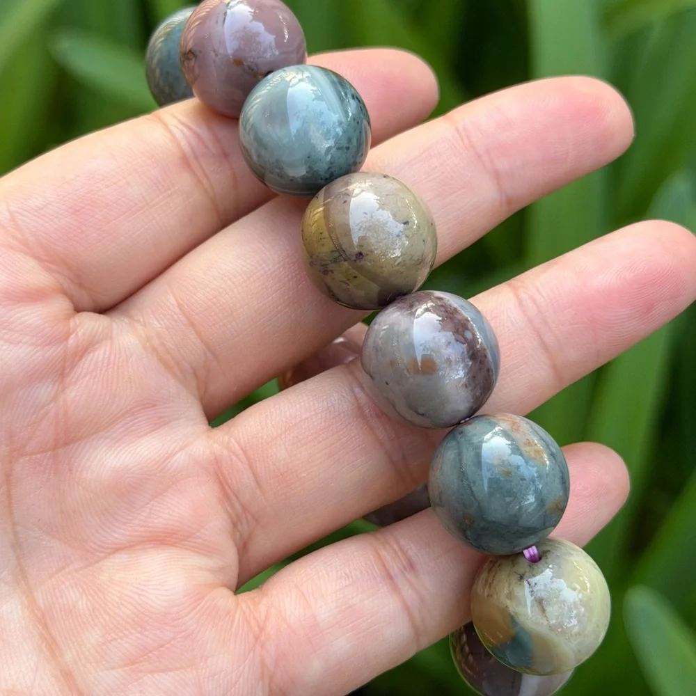 16.5mm‎ stretchable chunky multicolor Alashan agate bracelet 0724 - Picture 8 of 13